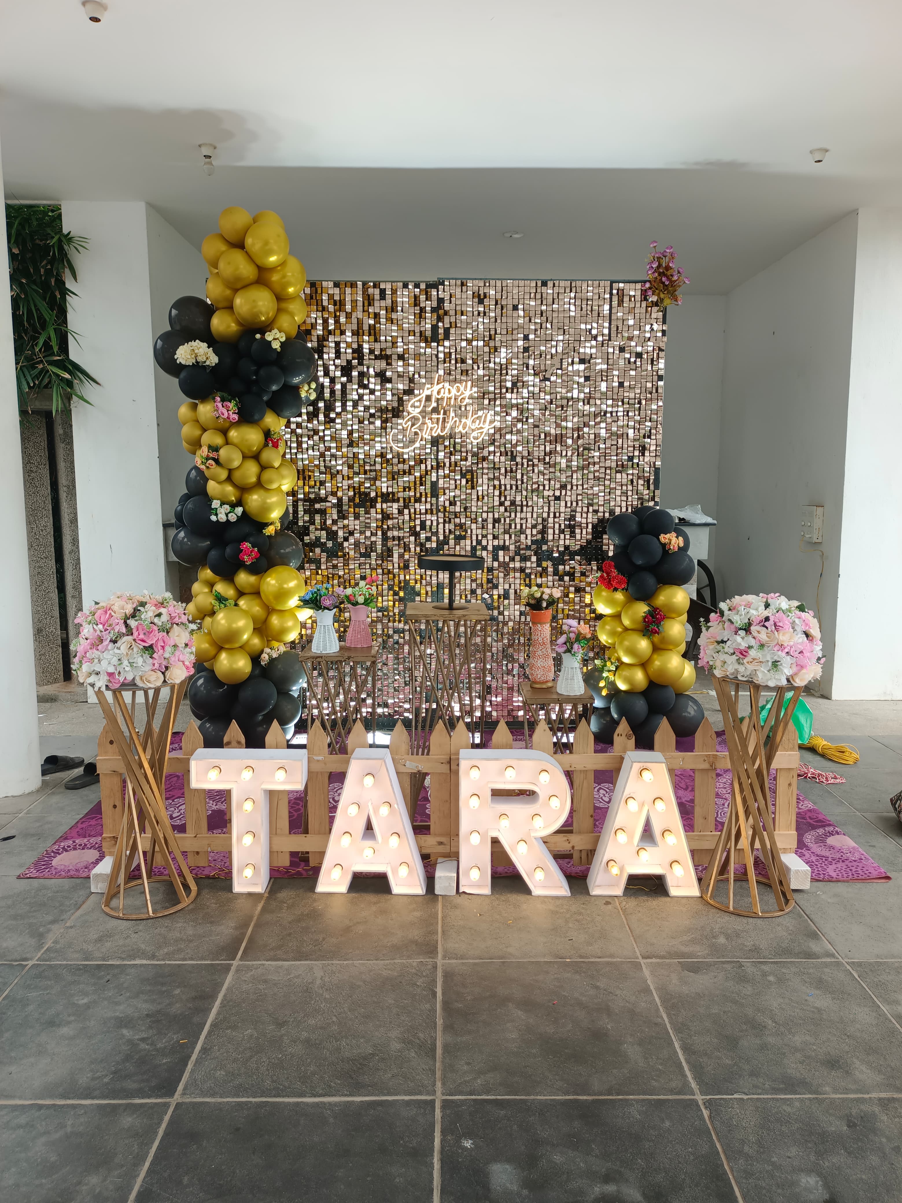 Pink balloon decoration at entrance